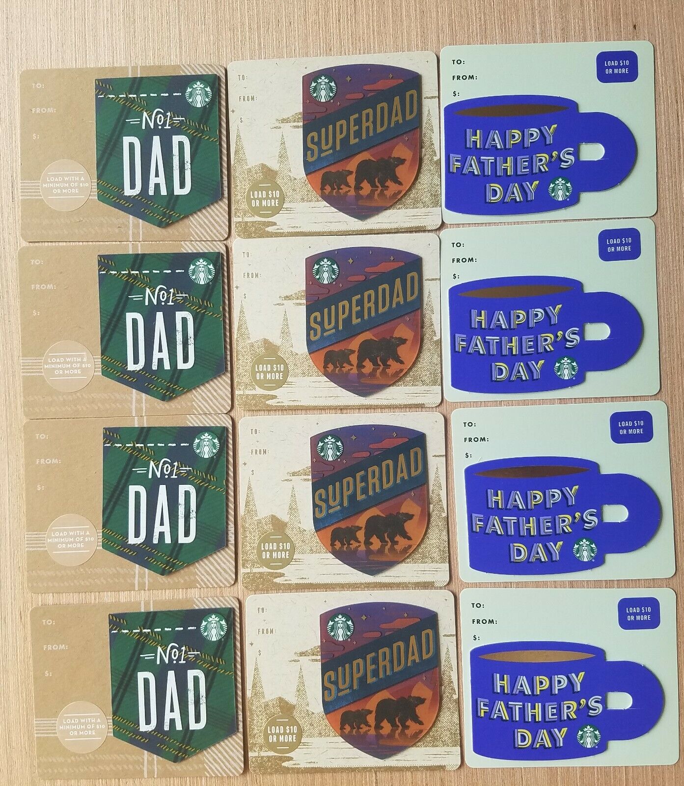 12 Starbucks Father\'s day die cut key chain gift cards 2018-2020 for collectors