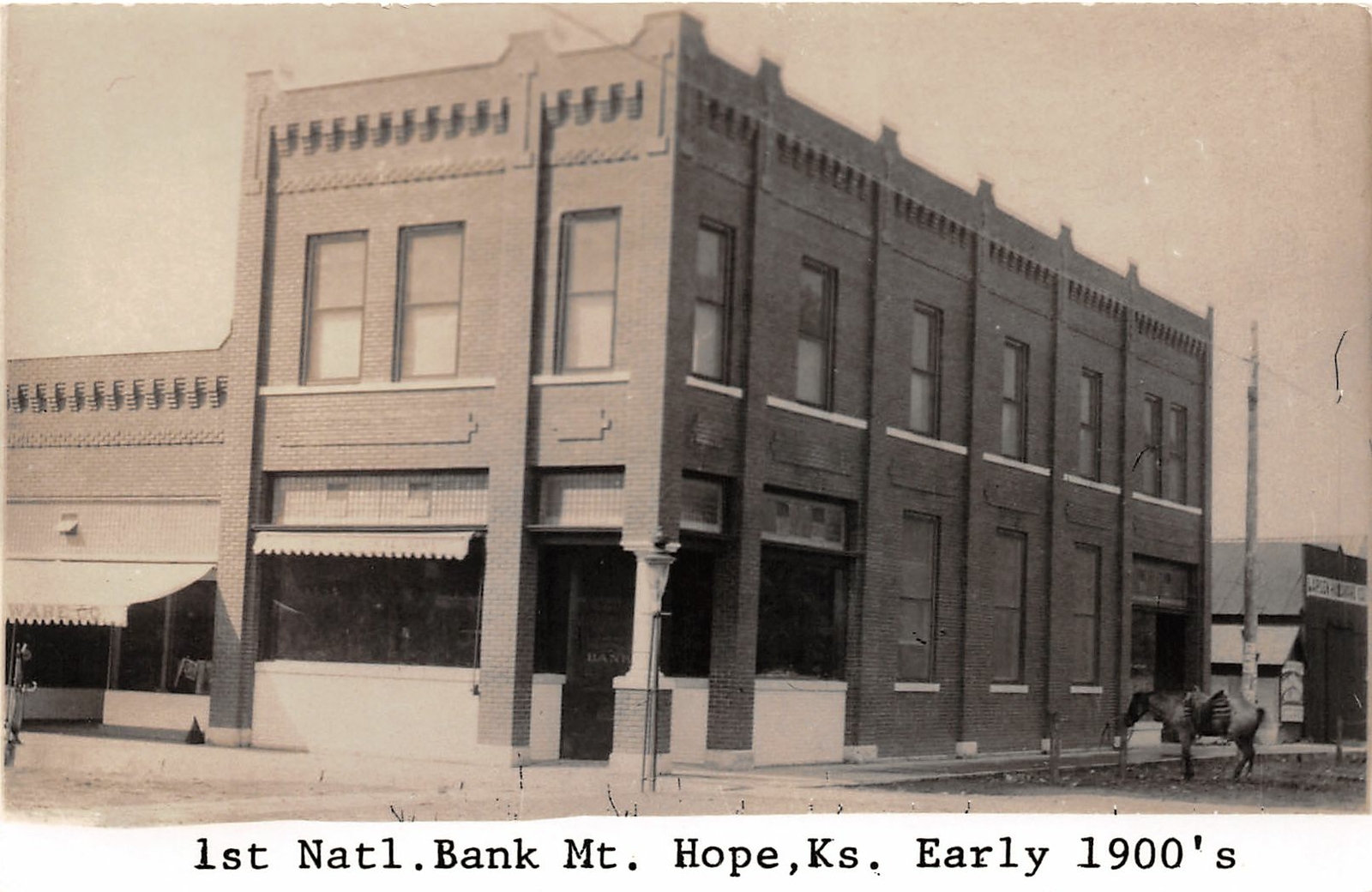 H49/ Mt Hope Kansas RPPC Postcard REPRINT c1950s 1st National Bank 2