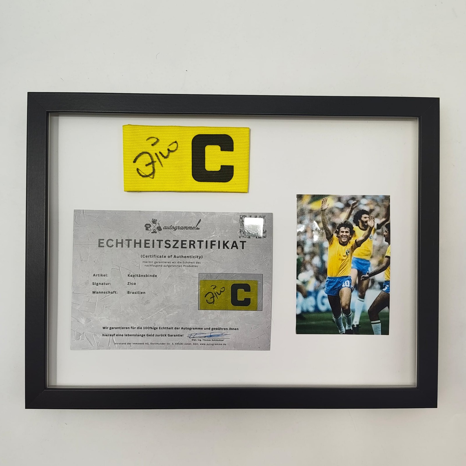 Zico Signed Captain Armband Brazil Authentic Certified Yellow Autogramm Item