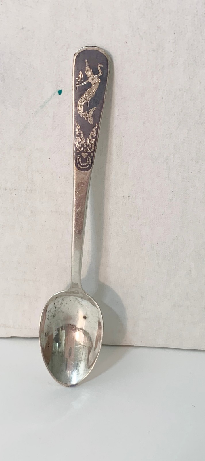 Vintage Siam Niello Sterling Silver 4 Inch Spoon Thailand
