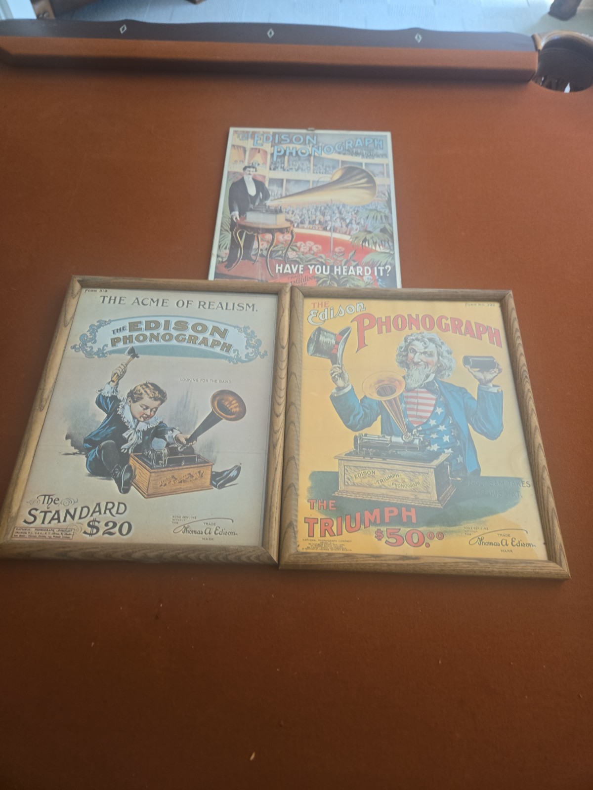 Vintage Harvey’s Wallhangers Antique Edison Triumph Phonograph Lot Of 3 14×11