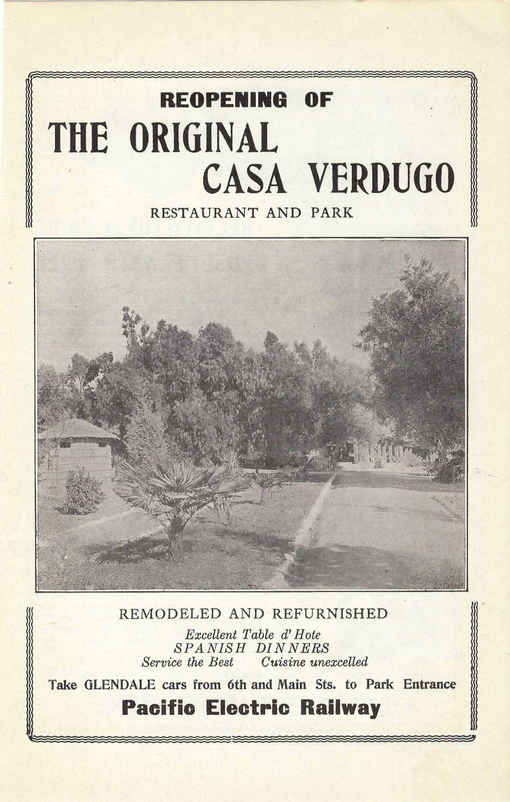 1911 Article, Original Casa Verdugo Restaurant Pacific Electric Railway Glendale