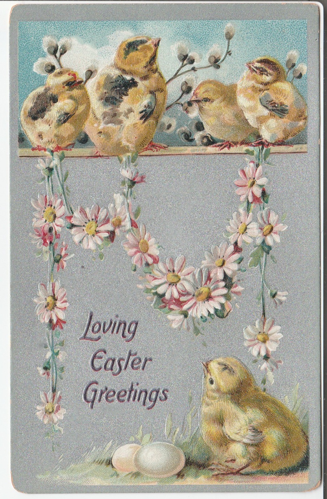 Easter postcard - Loving greetings chicks eggs - 1910s Raphael Tuck's series 701
