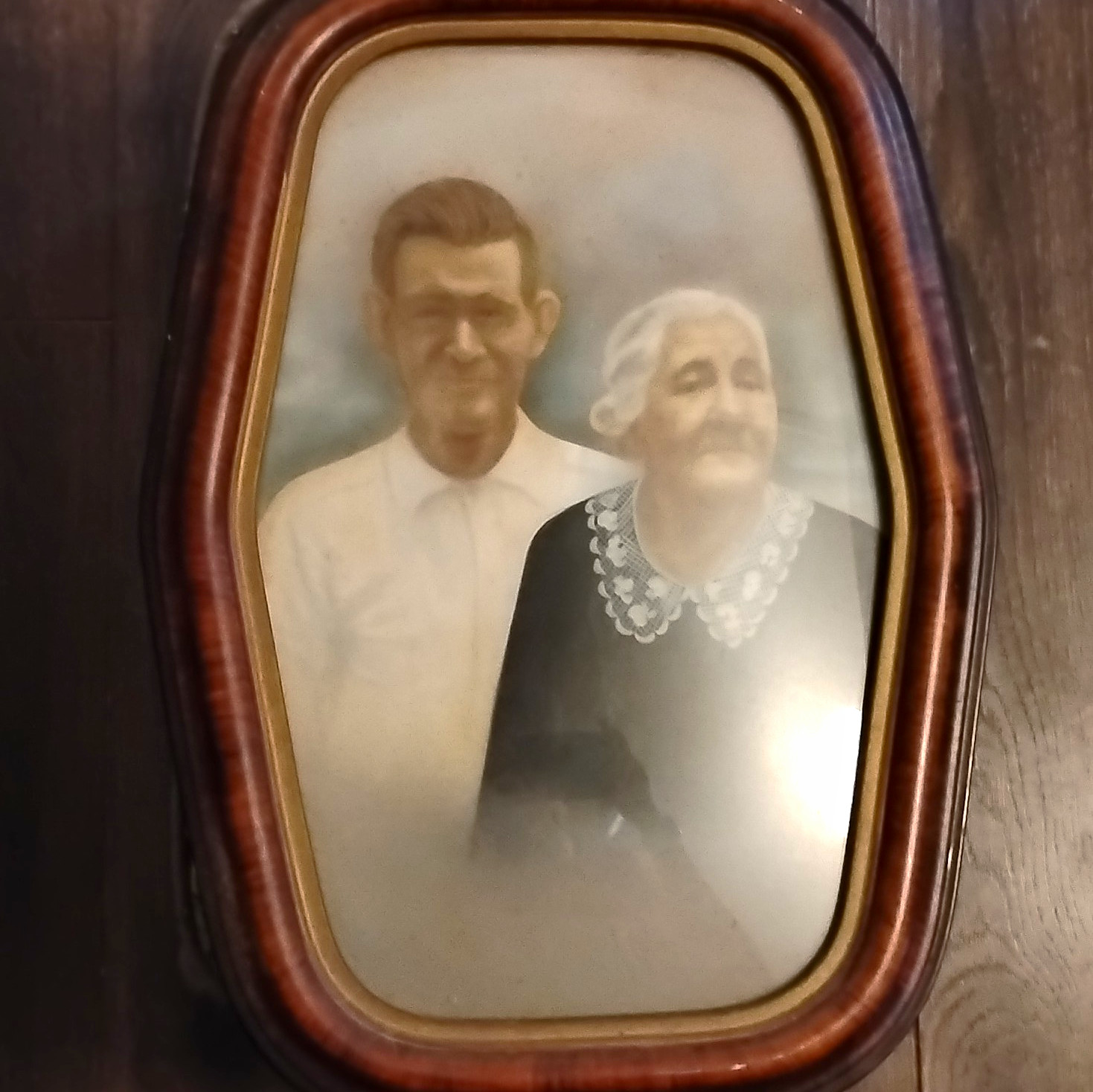 Framed Vintage Black & White Portrait Photograph of Couple in Wood Frame