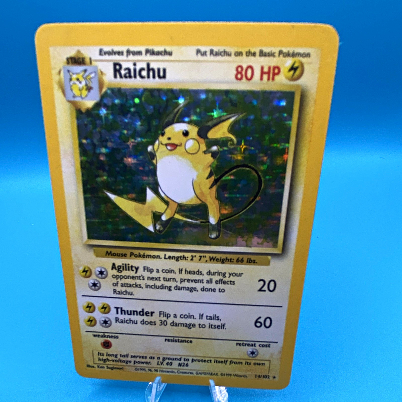 Raichu Base Set 14/102 Holo Rare Pokémon TCG 80 HP EN 1999 Stage 1