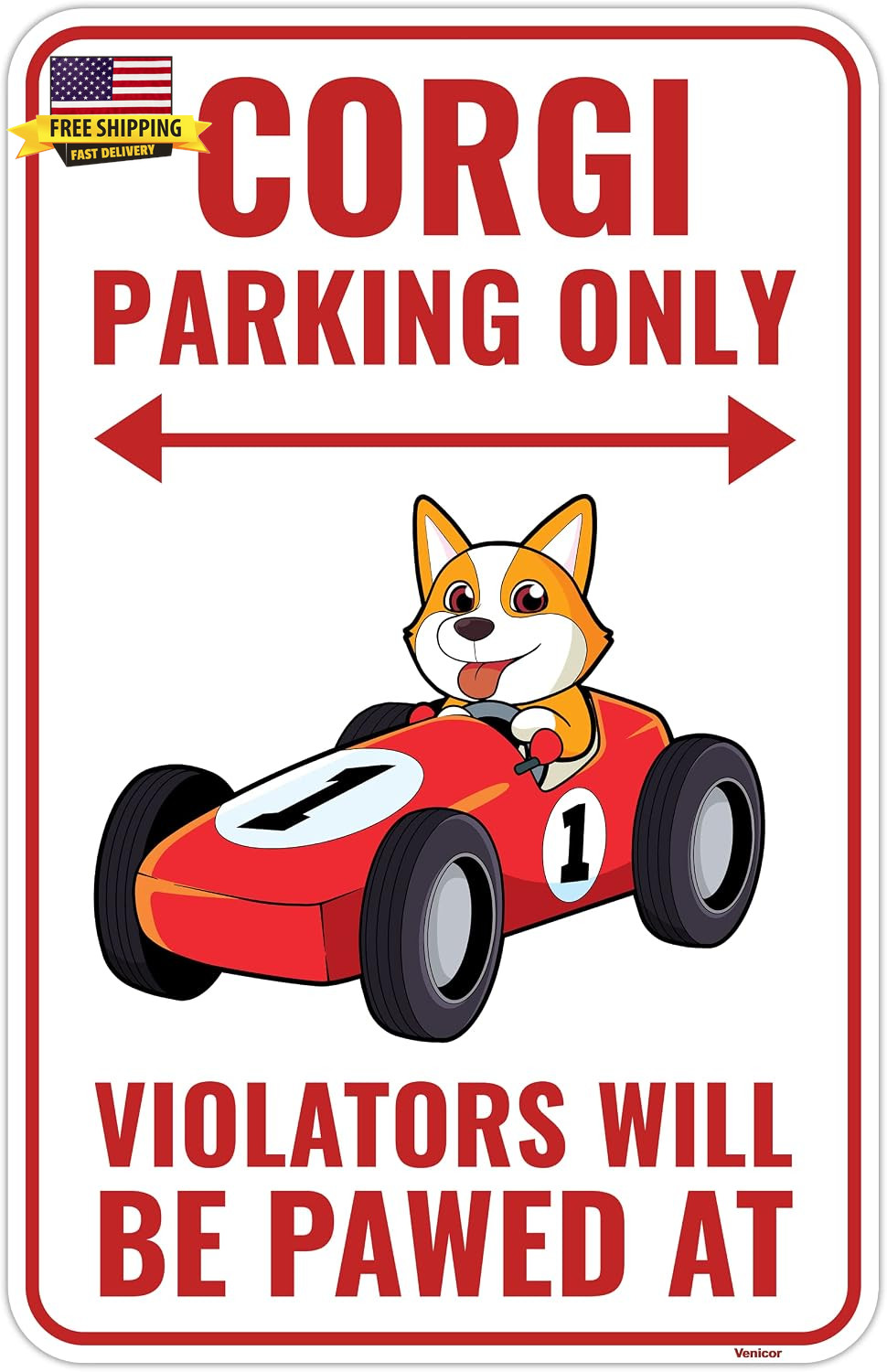 Corgi Sign Decor - 9 X 14 Inches - Aluminum - Corgi Gifts for Corgi Lovers Women