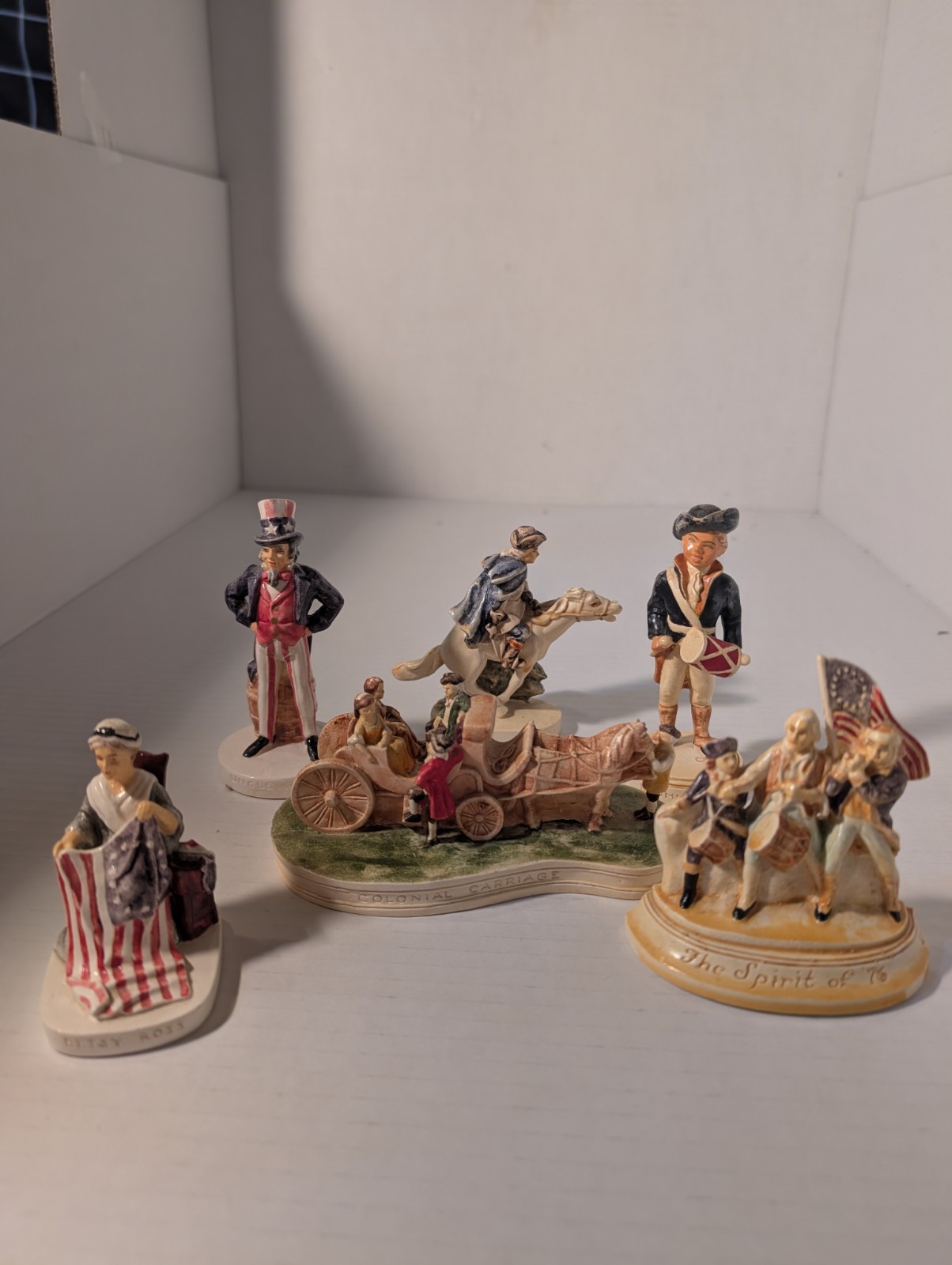 Vintage Sebastian Miniatures 6 Pc Lot Colonial Carriage Spirit of 76 Uncle Same