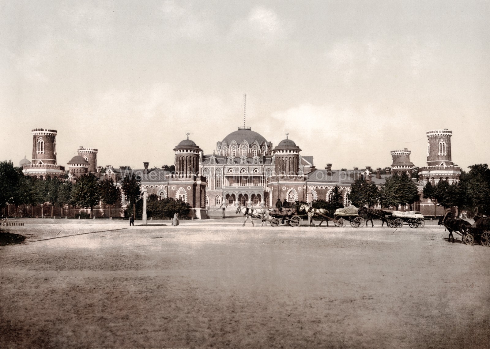 Moscow Russia Petroff Palace Architecture Towers Horse Carts Vtg. Photo 19thC.