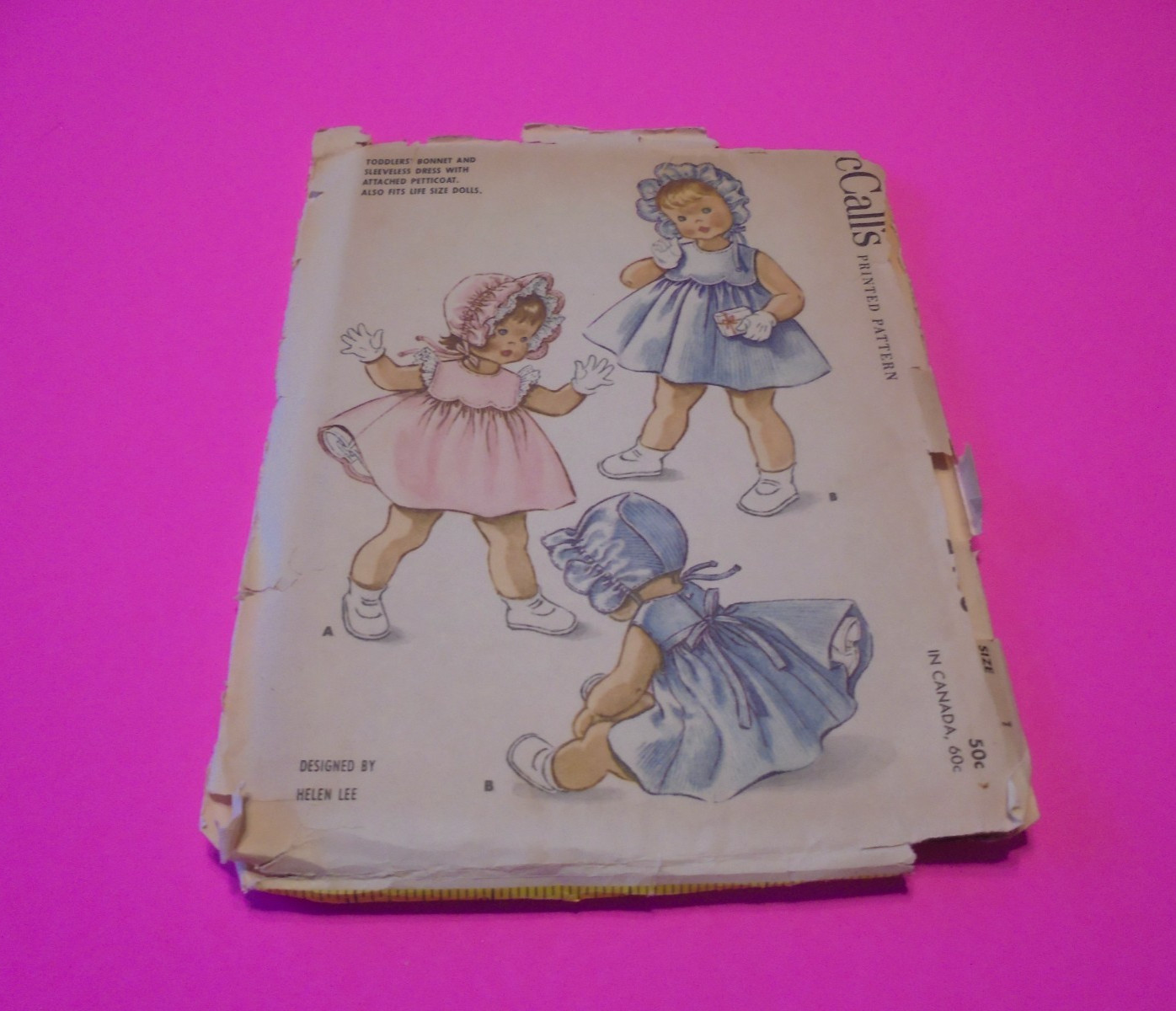 VTG 1960s McCalls Sewing Pattern 2446 Toddlers Dress & Bonnet Size 1 Uncut