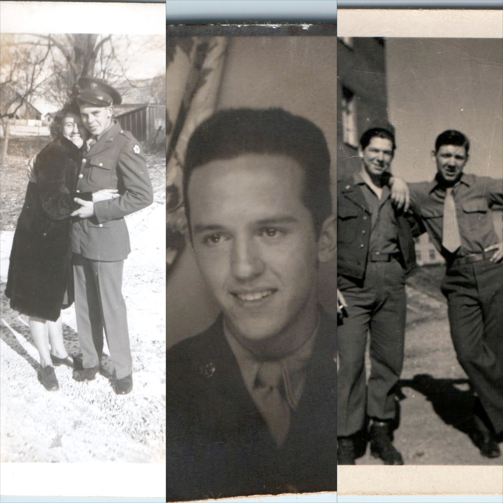 x3 LOT c1940s WWII US Army Soldiers Fur Coat Woman Snapshots Military Uniforms