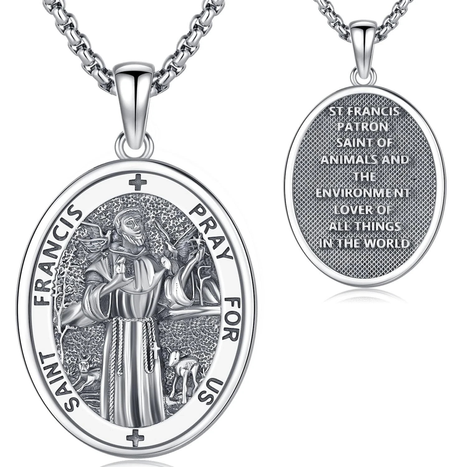 St Francis of Assisi Necklace S925 Sterling Silver Saint Francis Medal Jewelr...