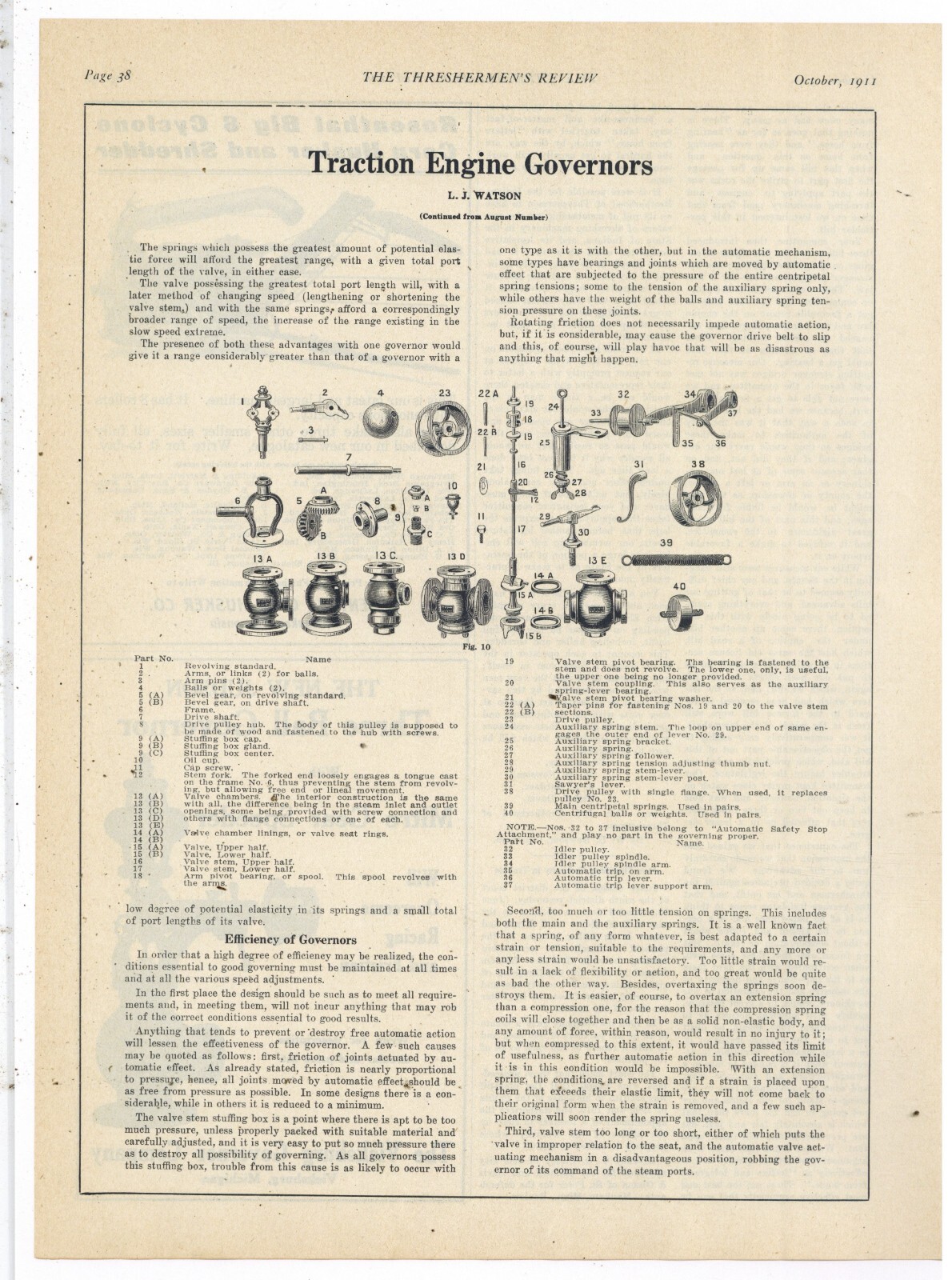 1911 Article, Pics, Diagram - Traction Engine Governors, Cont. from August