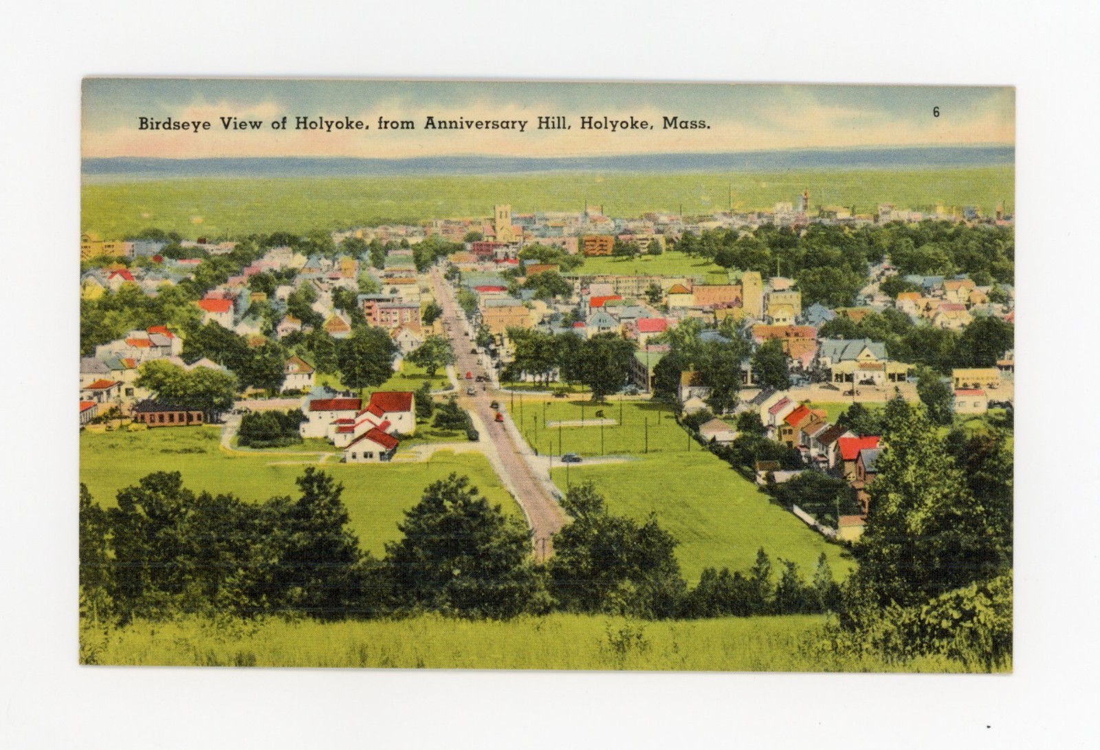 Vintage Postcard Holyoke MA Birdseye View From Anniversary Hill Divided Unposted