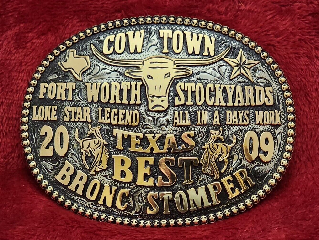 CHAMPION TROPHY RODEO BUCKLE☆PRO BRONC RIDER☆FORT WORTH COWTOWN☆2009☆RARE☆R63