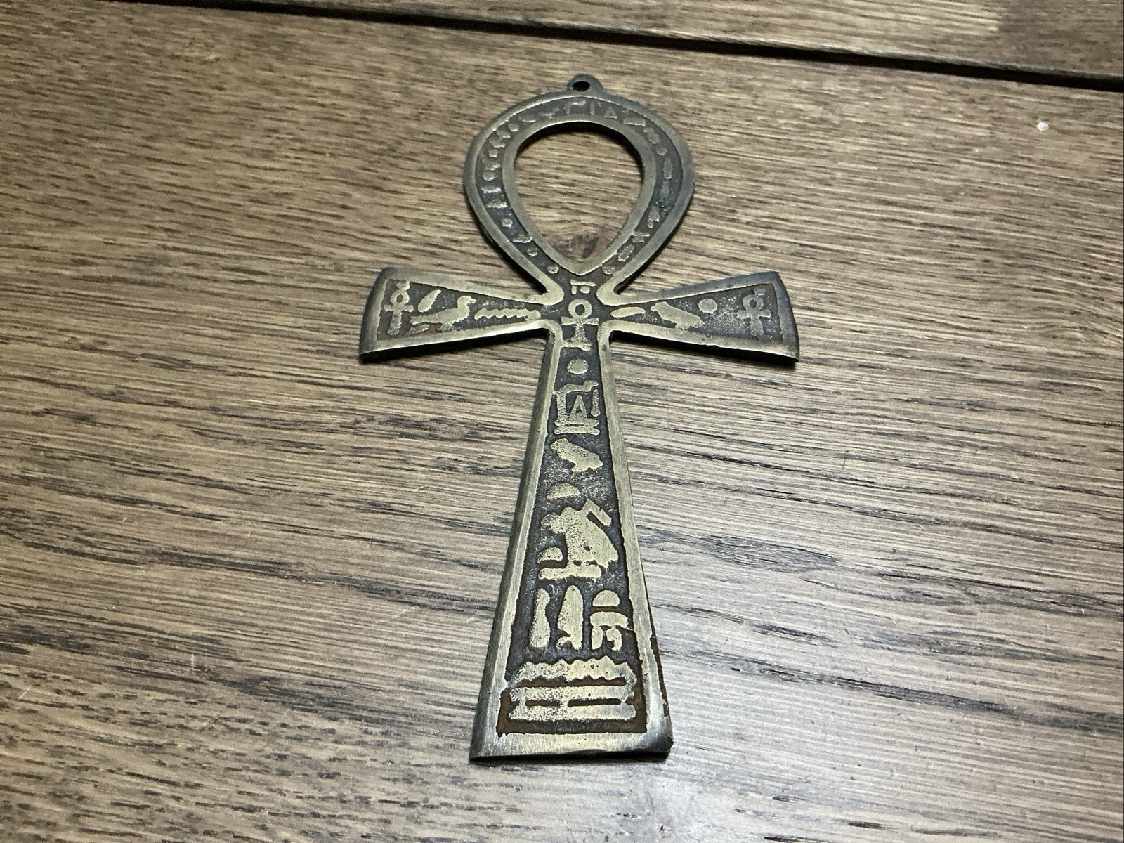 Egyptian Ankh Key Of Life Brass Hieroglyphic Vintage 7 Inches