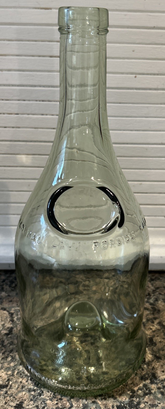 Vintage Mid Century French Cognac Glass Decanter Ice Chamber Pocket Bottle Green