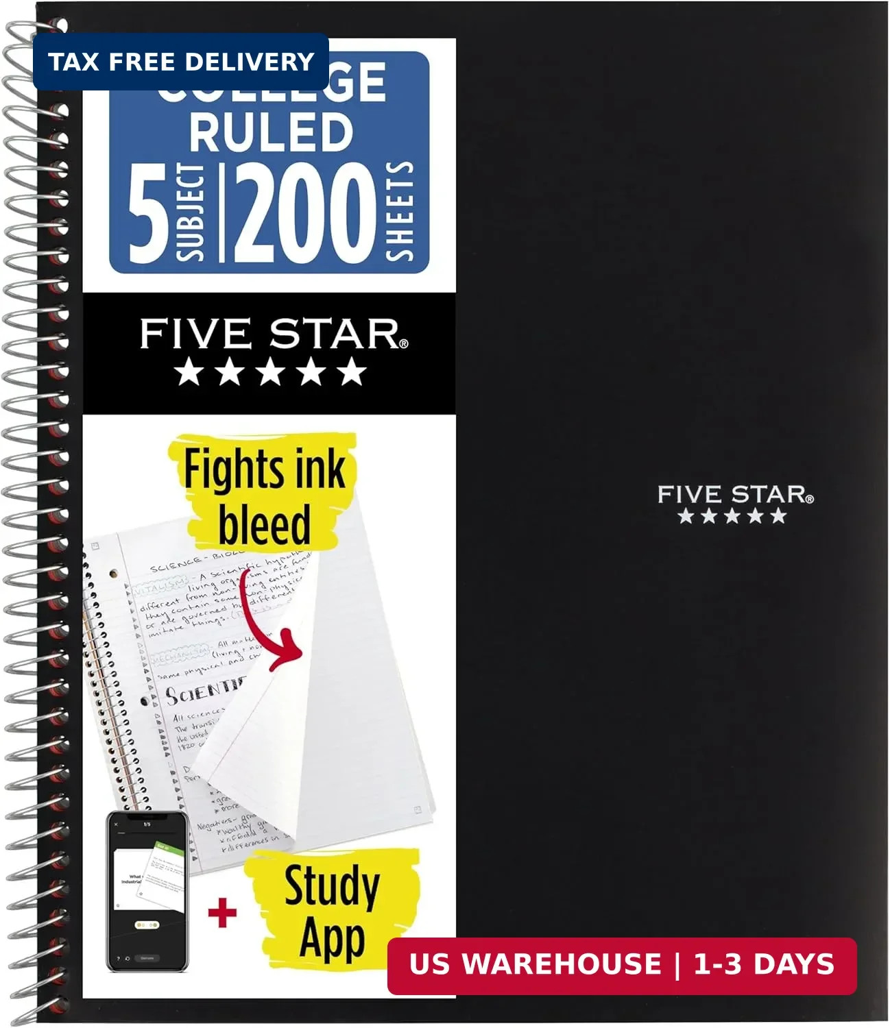 Spiral Notebook + Study App, 5 Subject, College Ruled Paper, 8-1/2\