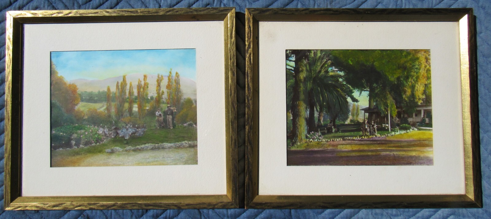RARE FINE PAIR ANTIQUE HAND TINTED EARLY CALIFORNIA FARM LANDSCAPE PHOTOGRAPH S