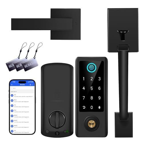 Fingerprint Door Lock with Handle Sets, BEBASIA APP Keyless Entry Black