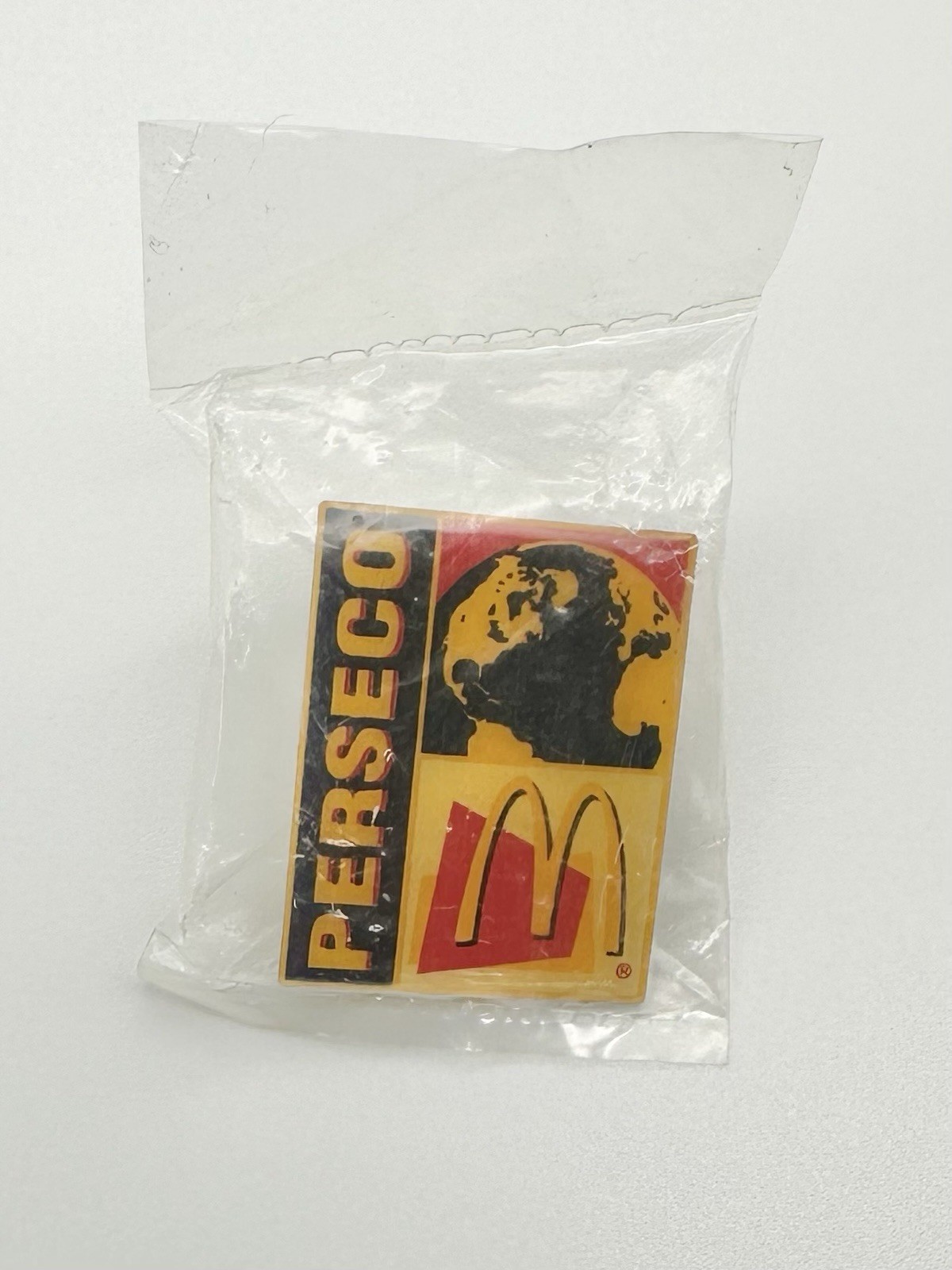 Vintage McDonald\'s PERSECO 1990s Global Packaging Lapel Pin Gold Enamel