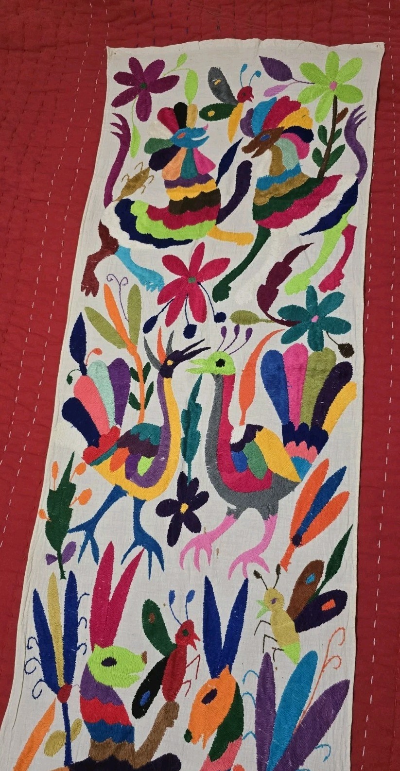 Vintage Oaxaca Mexico Hand Embroidered Otami Tononga Birds Insects 74\