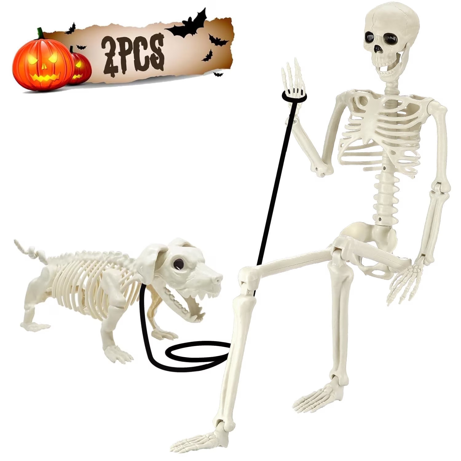 Ayieyill 2pcs Skeleton and Dog Skeleton Halloween Decorations Posable Skeletons