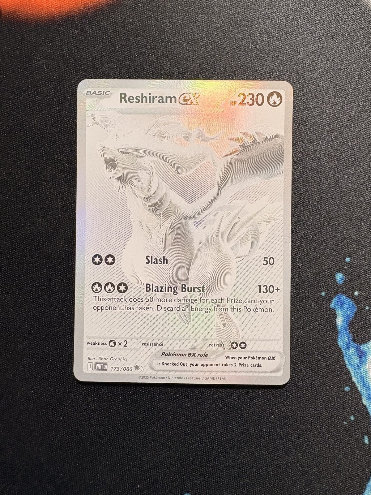 Reshiram ex 173/086 Black White Rare White Flare Pokemon Card NM