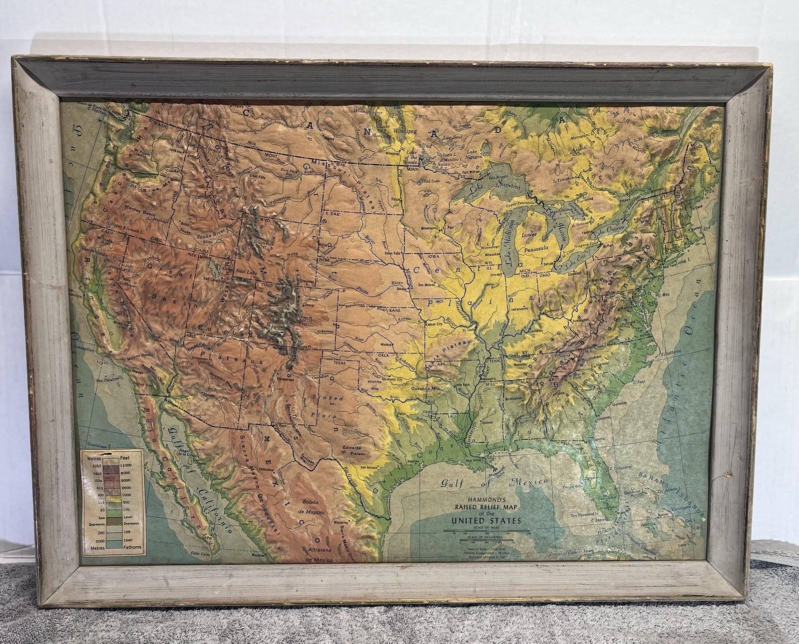 Hammond's Raised Relief Map of the United States USA, 1944