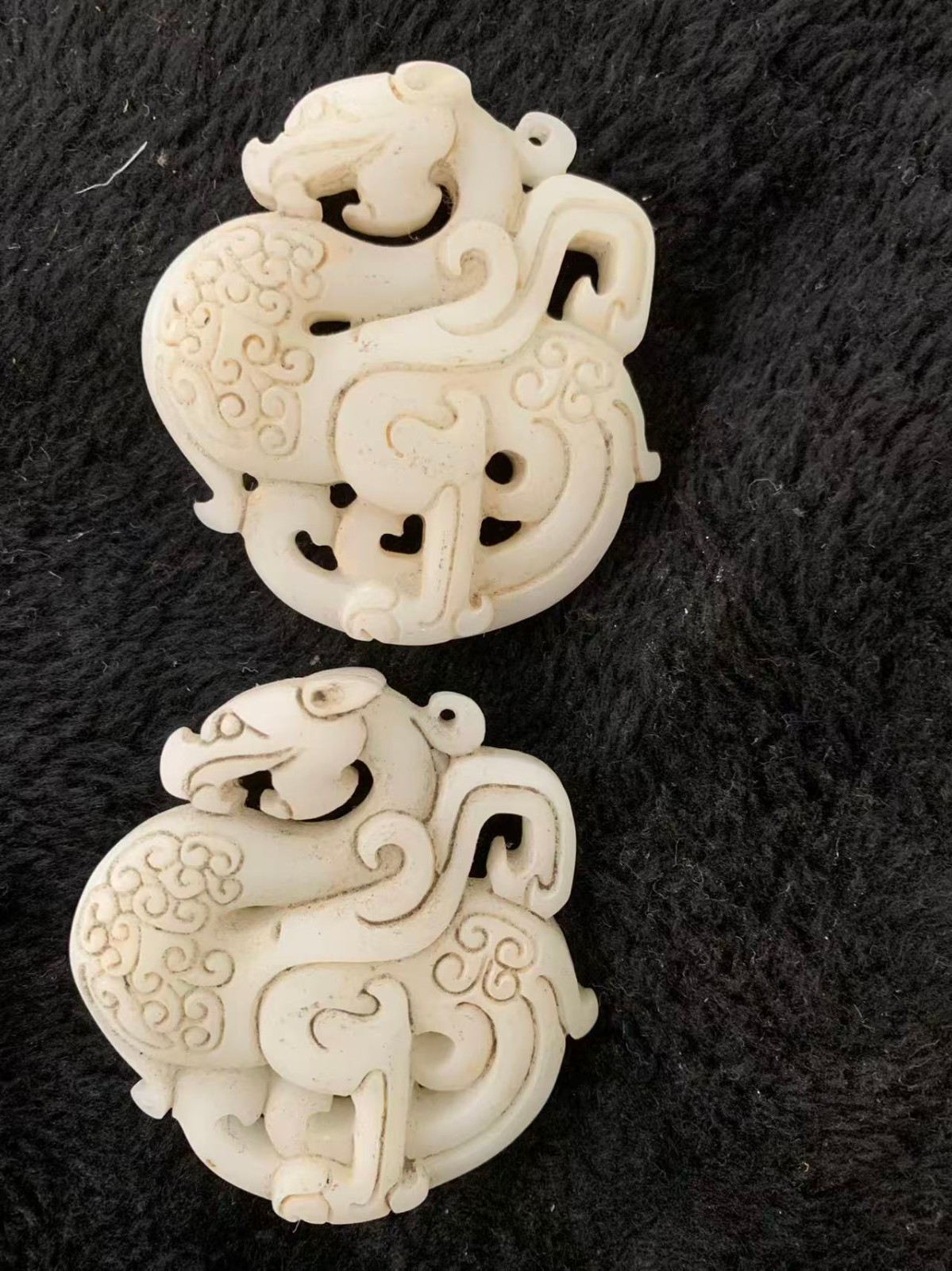 2Pcs Rare Chinese White Nephrite Jade Hand Carved *Dragon* 2Faces Pendants