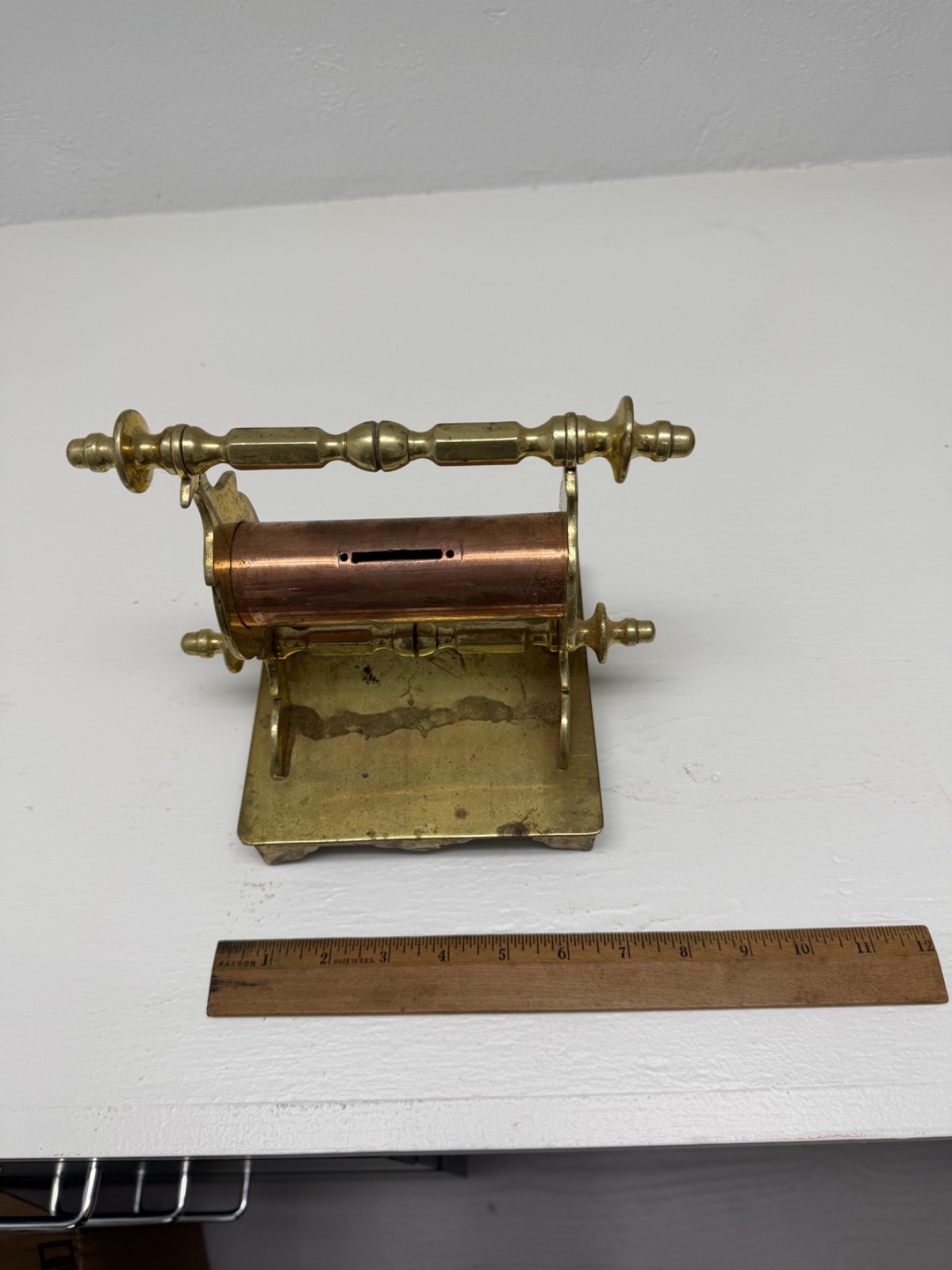 19C English Brass Coin Bank Fancy Solid Heavy 4+ lb Victorian Era c1880 Unique