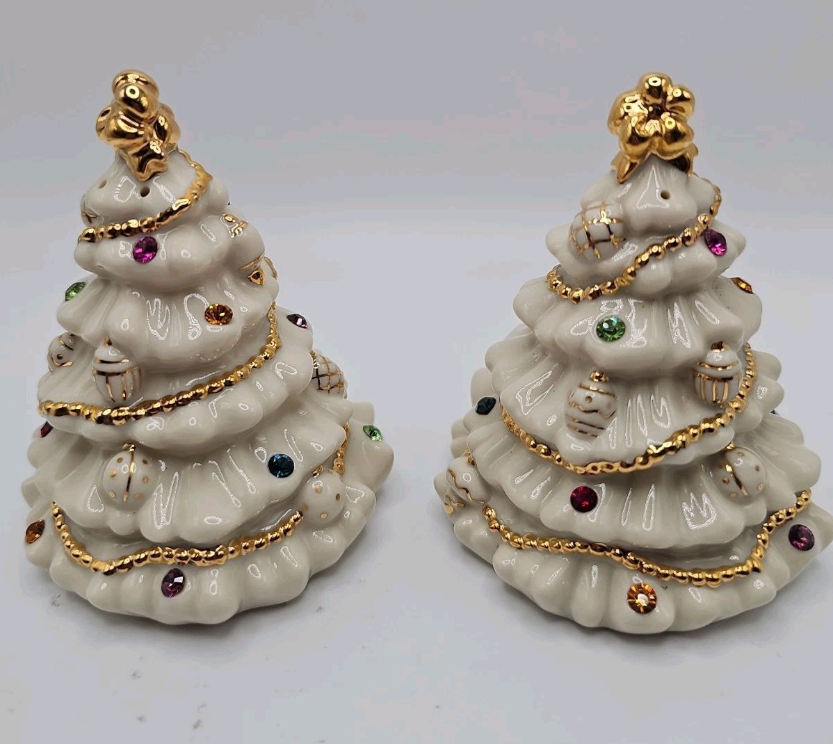 LENOX JEWELS OF CHRISTMAS CHRISTMAS TREES Salt & Pepper Shakers With Box