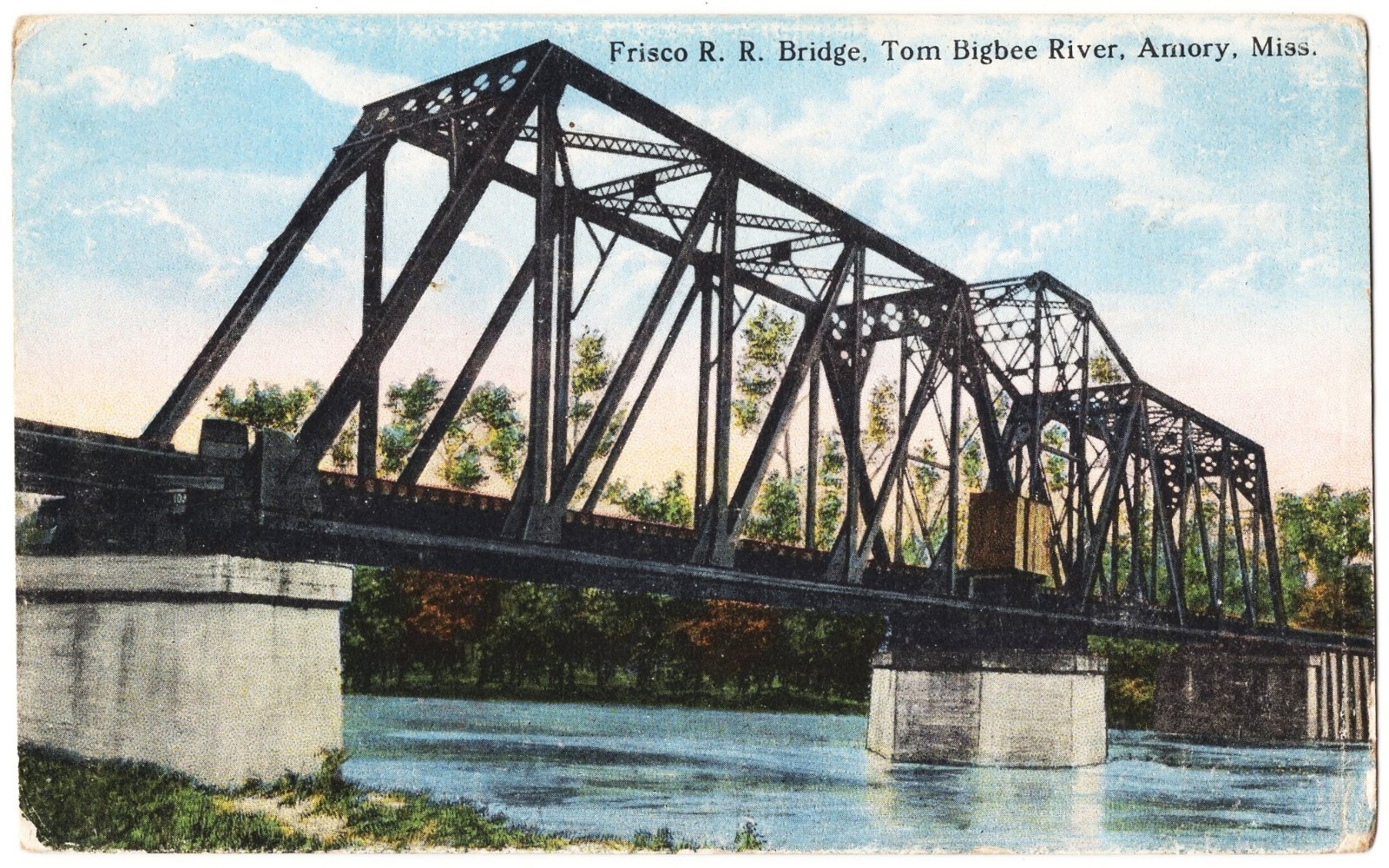 Amory MS - Frisco Railroad Bridge Tom Bigbee River antique postcard