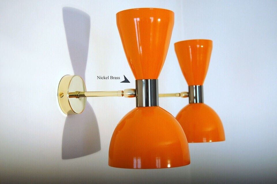 Italian Wall Scone Italian Wall Light Fixture 2 Bulb Pair ORANGE - Style '50