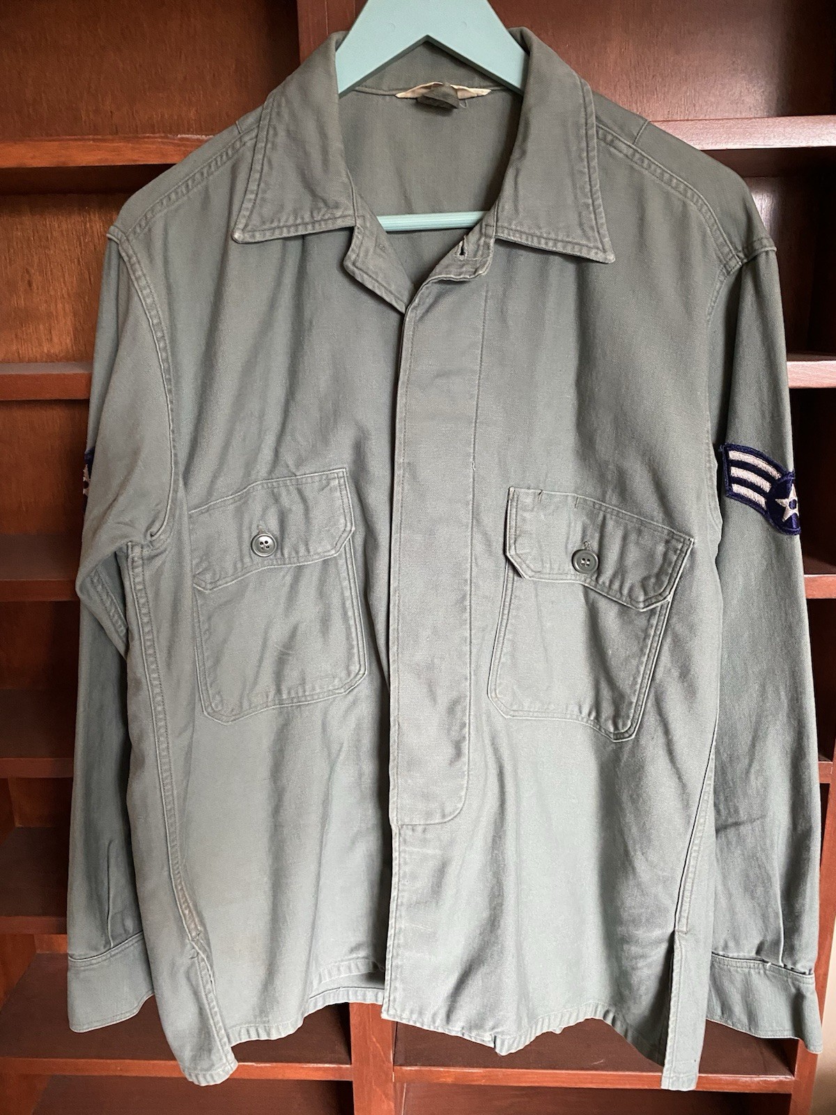 Vtg MILITARY FIELD Shirt-Jacket Fruit of the Loom Lrg Green Airforce Sanforized