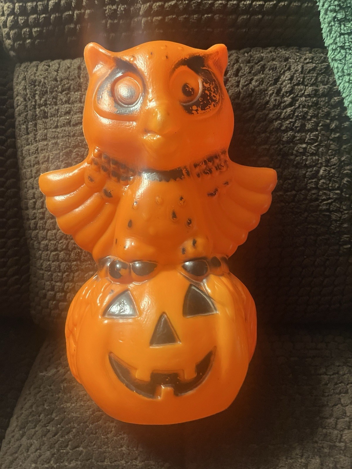 RARE VINTAGE STAR BAND HALLOWEEN OWL ON PUMPKIN BLOWMOLD LIGHTED  13” **HTF**