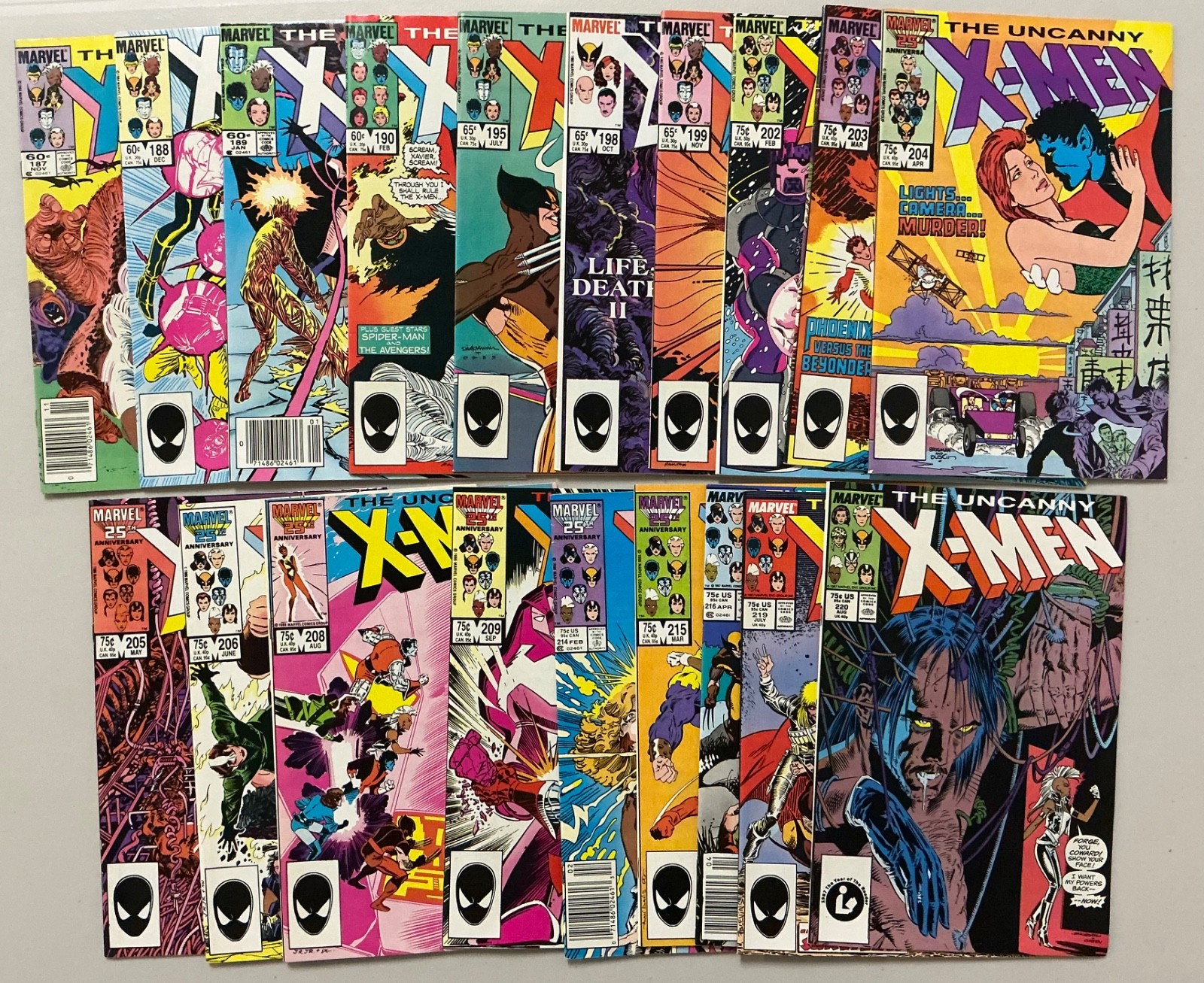 UNCANNY X-MEN LOT of 19 different comics between #187-220 Marvel (1349)