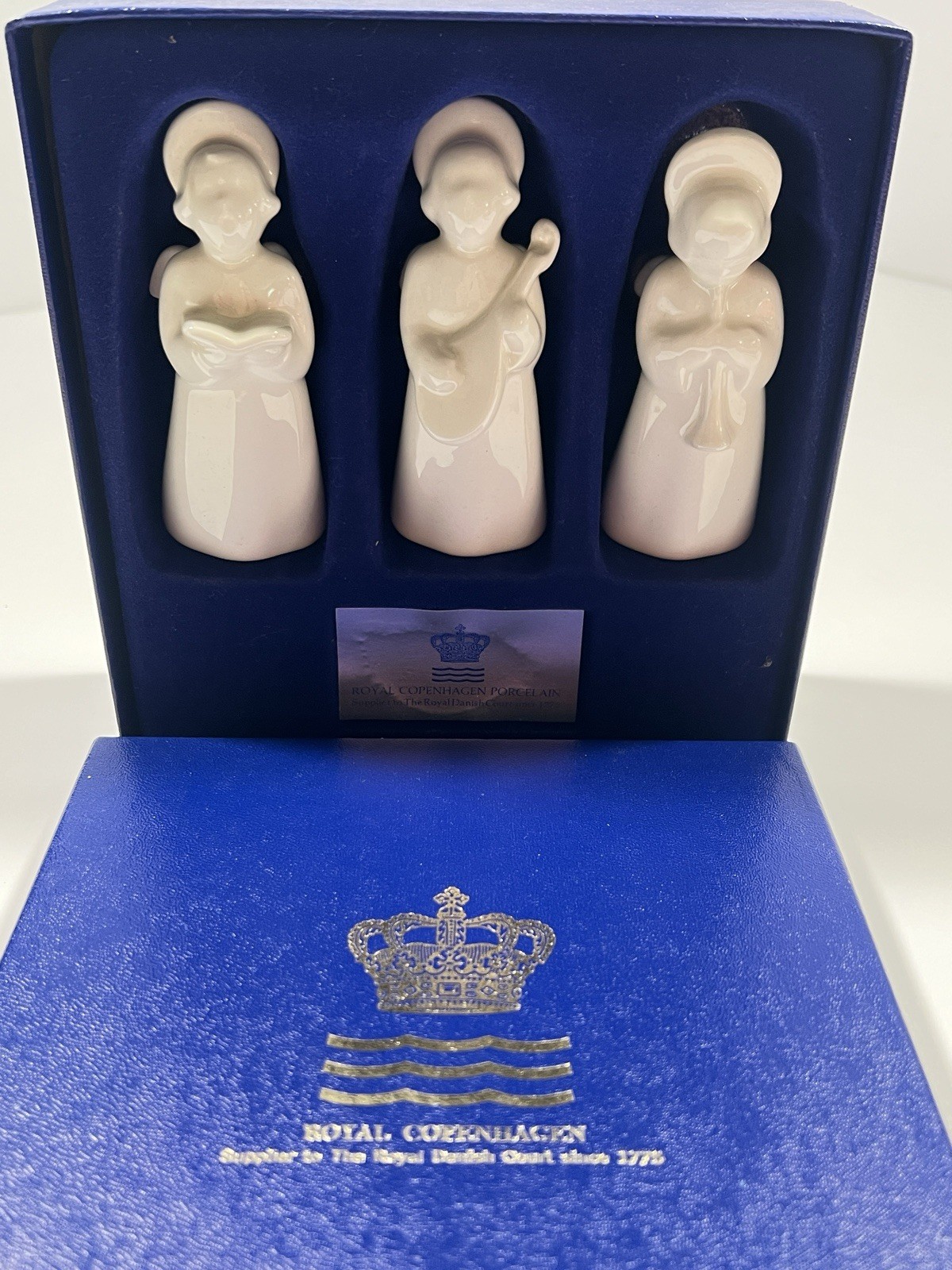 Royal Copenhagen White Porcelain Christmas Angels Choir  Figurines Set Of 3