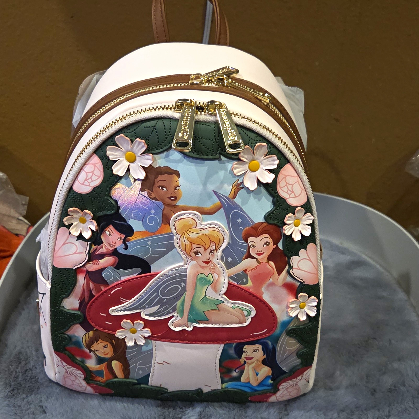 Loungefly Disney Tinker Bell Mini Backpack White/Brown Multicolor Floral