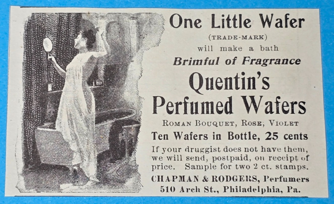 Antique 1898 Magazine Ad QUENTIN’S Perfumed Wafers Bath Fragrance Philadelphia