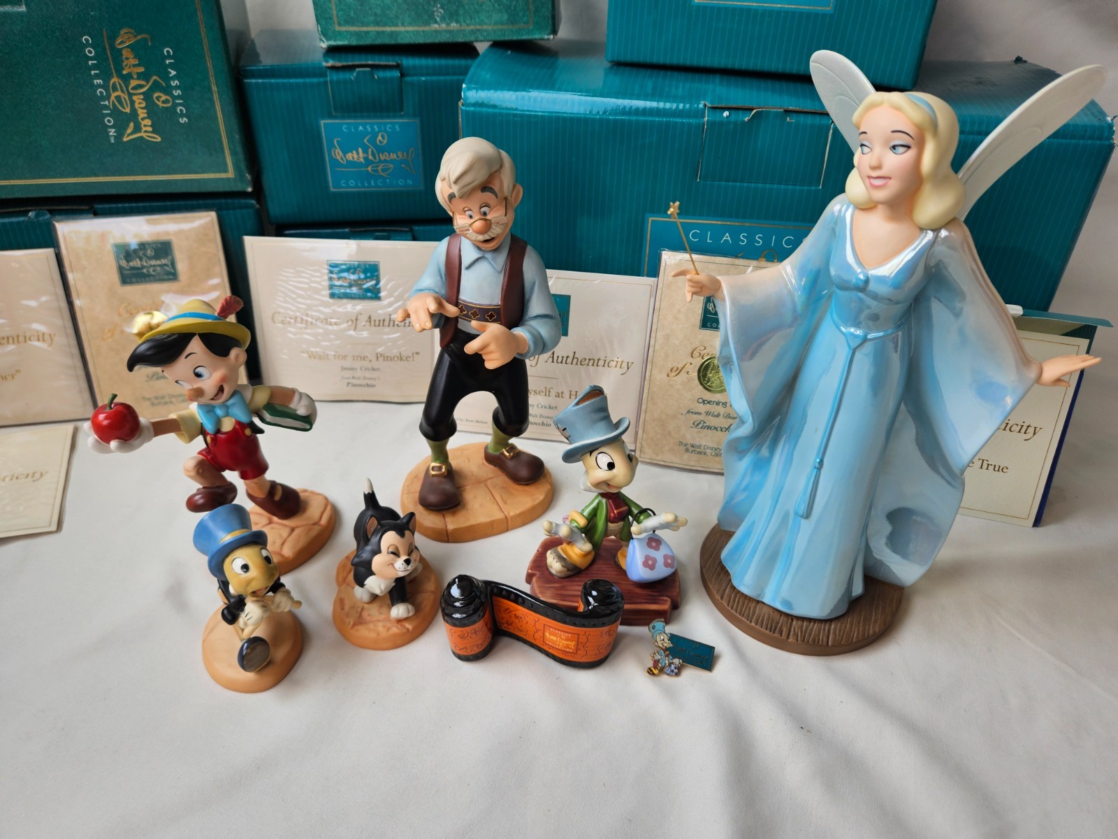 7 Piece WDCC Pinocchio Set with Boxes and COA