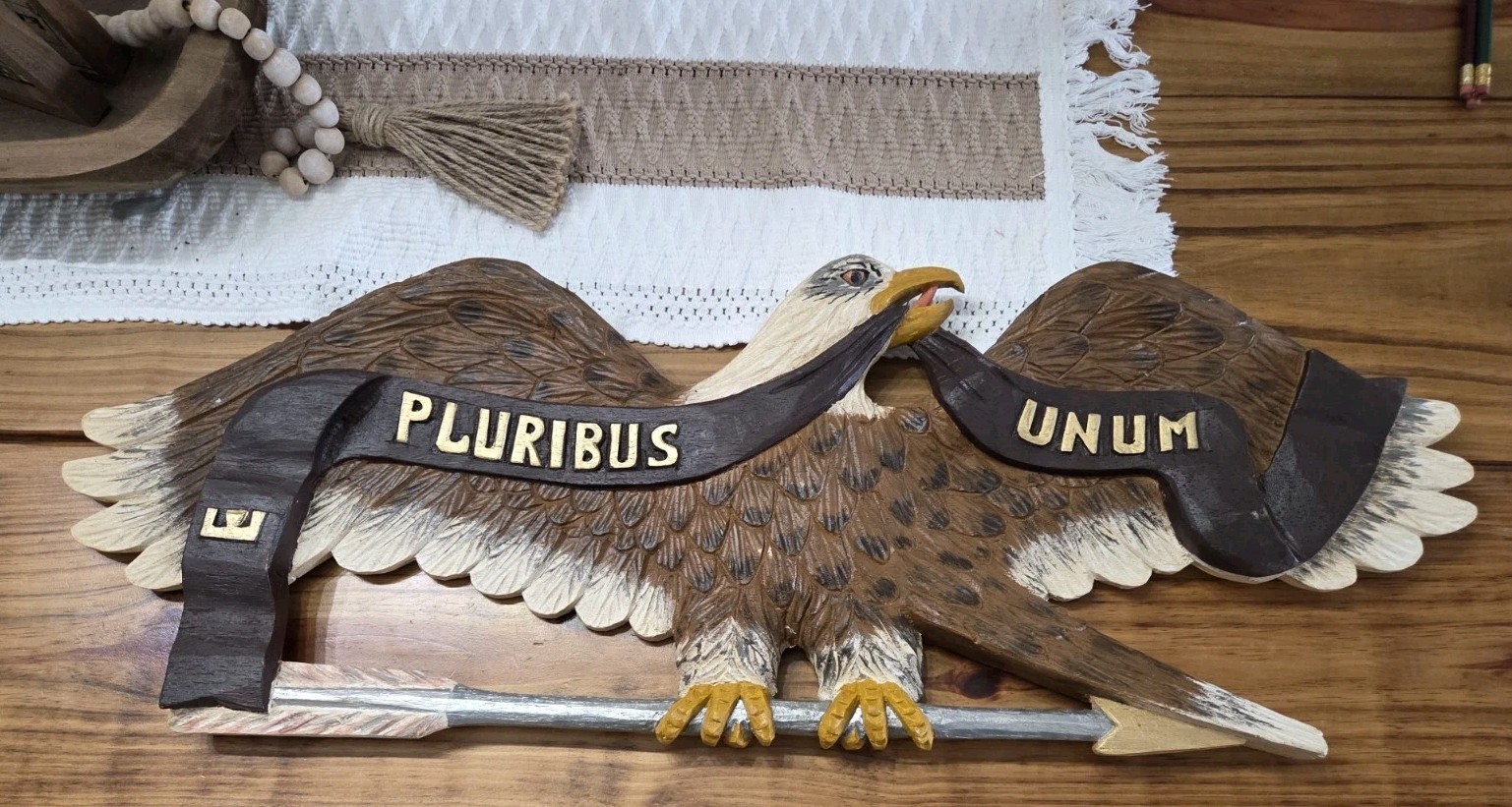 Vintage Hand Carved Wooden E Pluribus Unum Eagle 30\