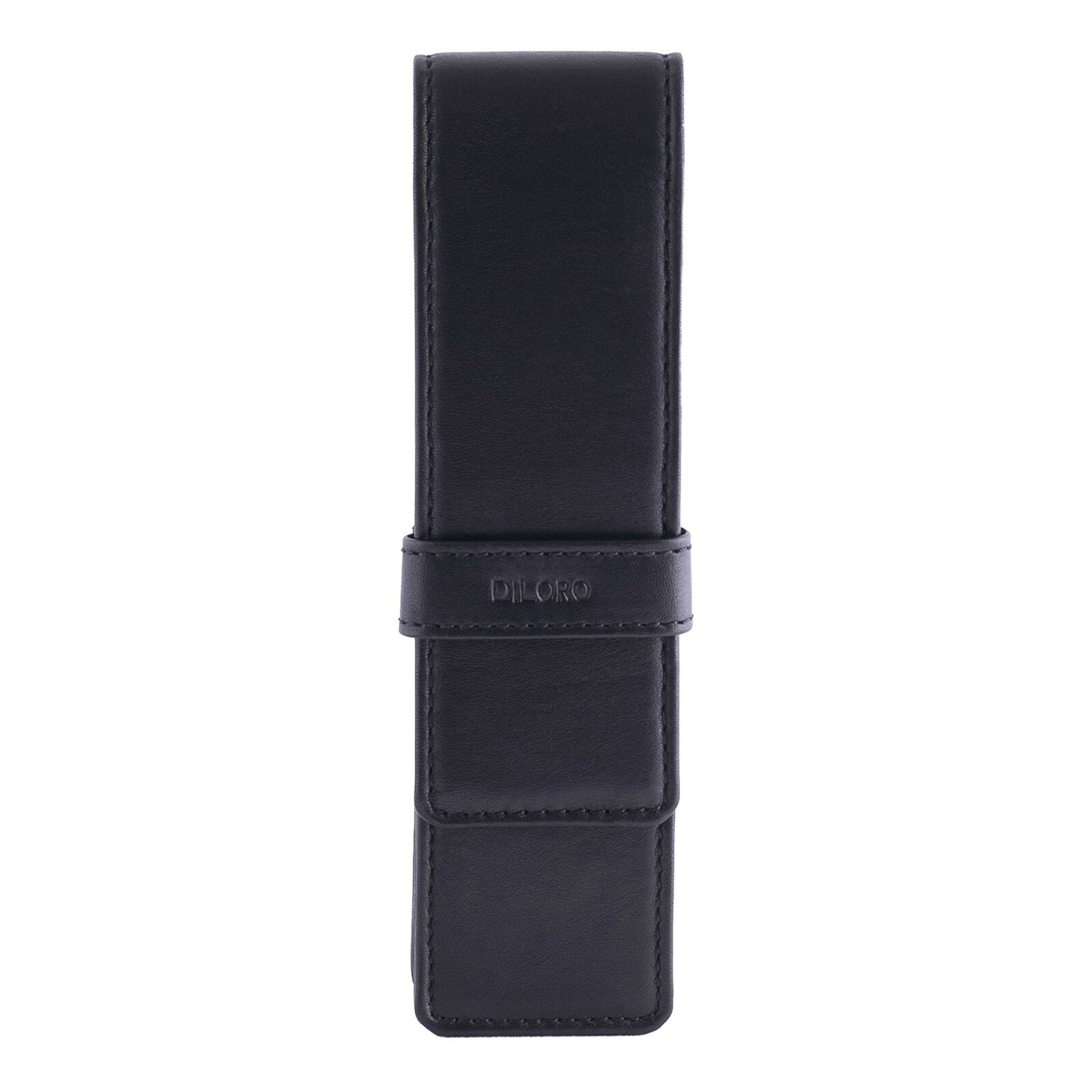 DiLoro Leather Double Pen Case Pouch Holder for Two Pens or Pencils Black