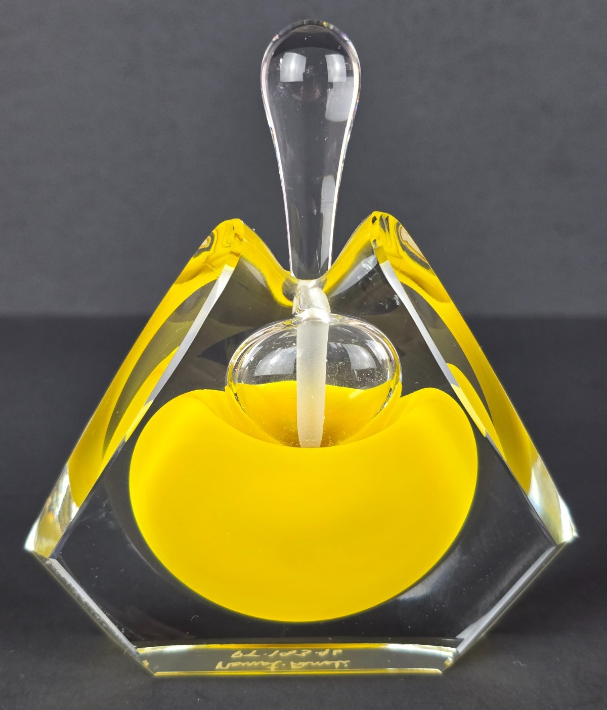 VTG Michael Nourot Denali Sommerso Prism Yellow Studio Art Glass Perfume Bottle