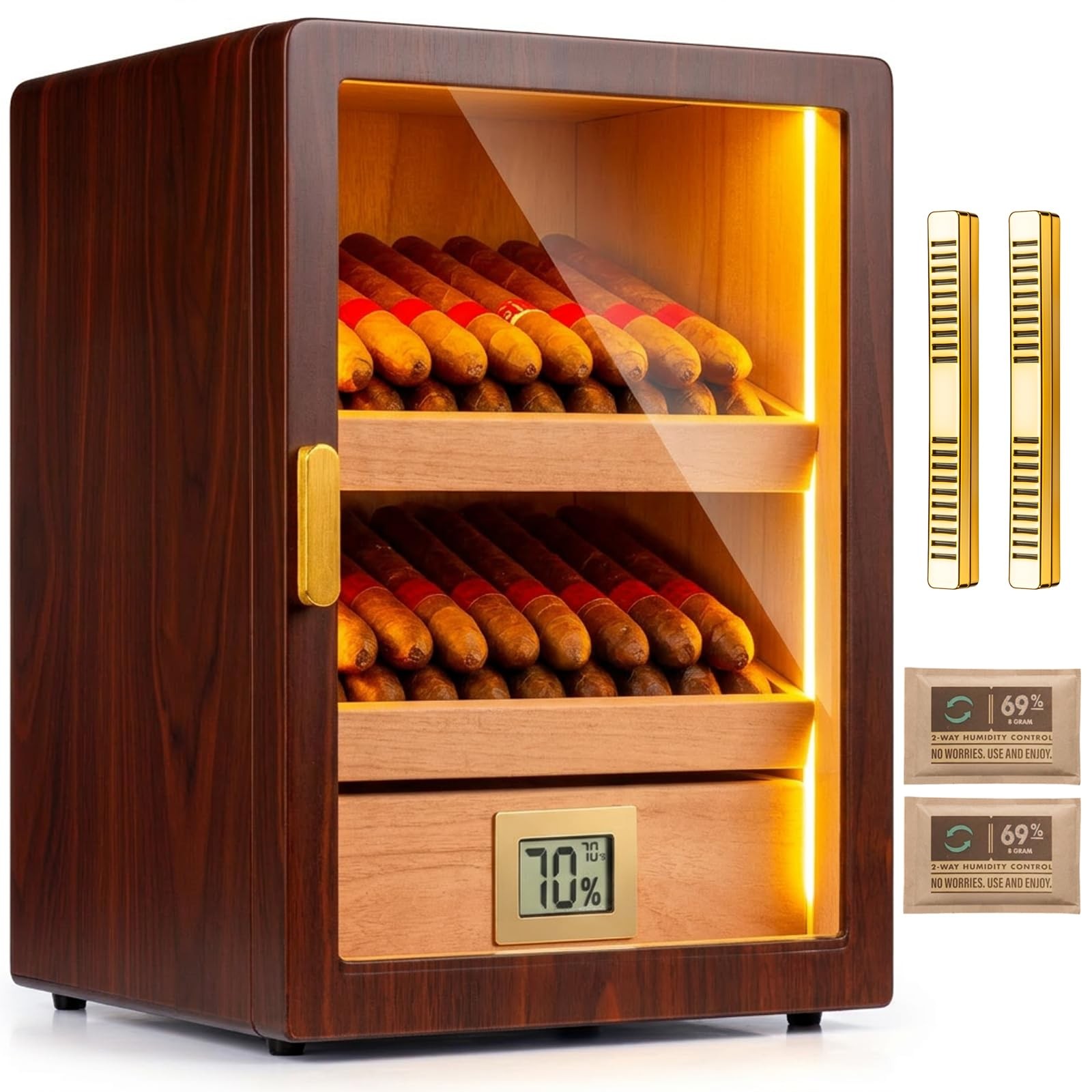 Marvero 60-100 Count Cigar Humidor Cabinet with LED Cigars, Ebony-1