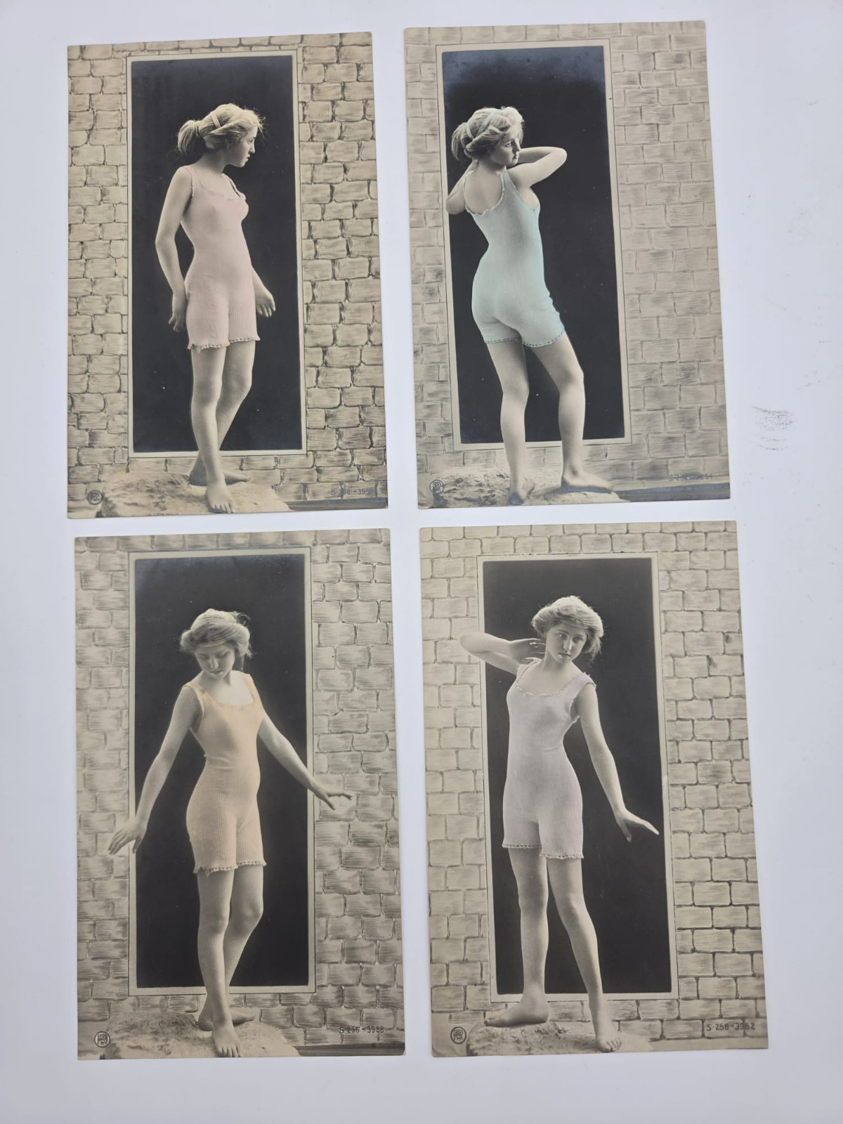 Antique Edwardian Bathing Suit Fashion RPPC Postcards Lot 4 Hand Tinted RPH S256
