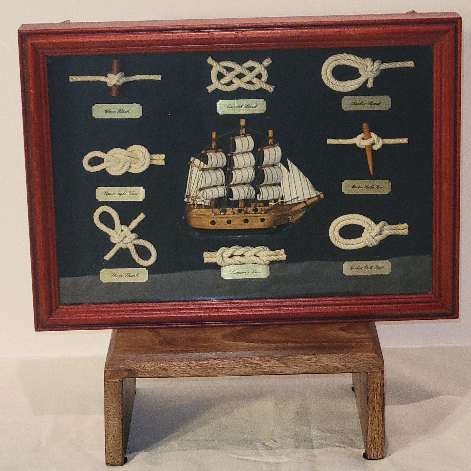 Vintage Nautical Shadow Box Framed Sailing Ship Sailor Knot - 