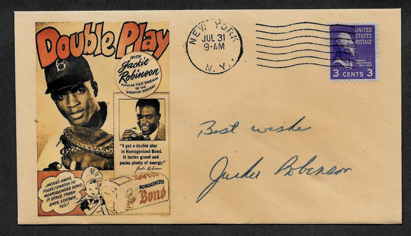 Jackie Robinson Bond Bread Ad Featured on Ltd. Edt. Collector\'s Envelope OP922
