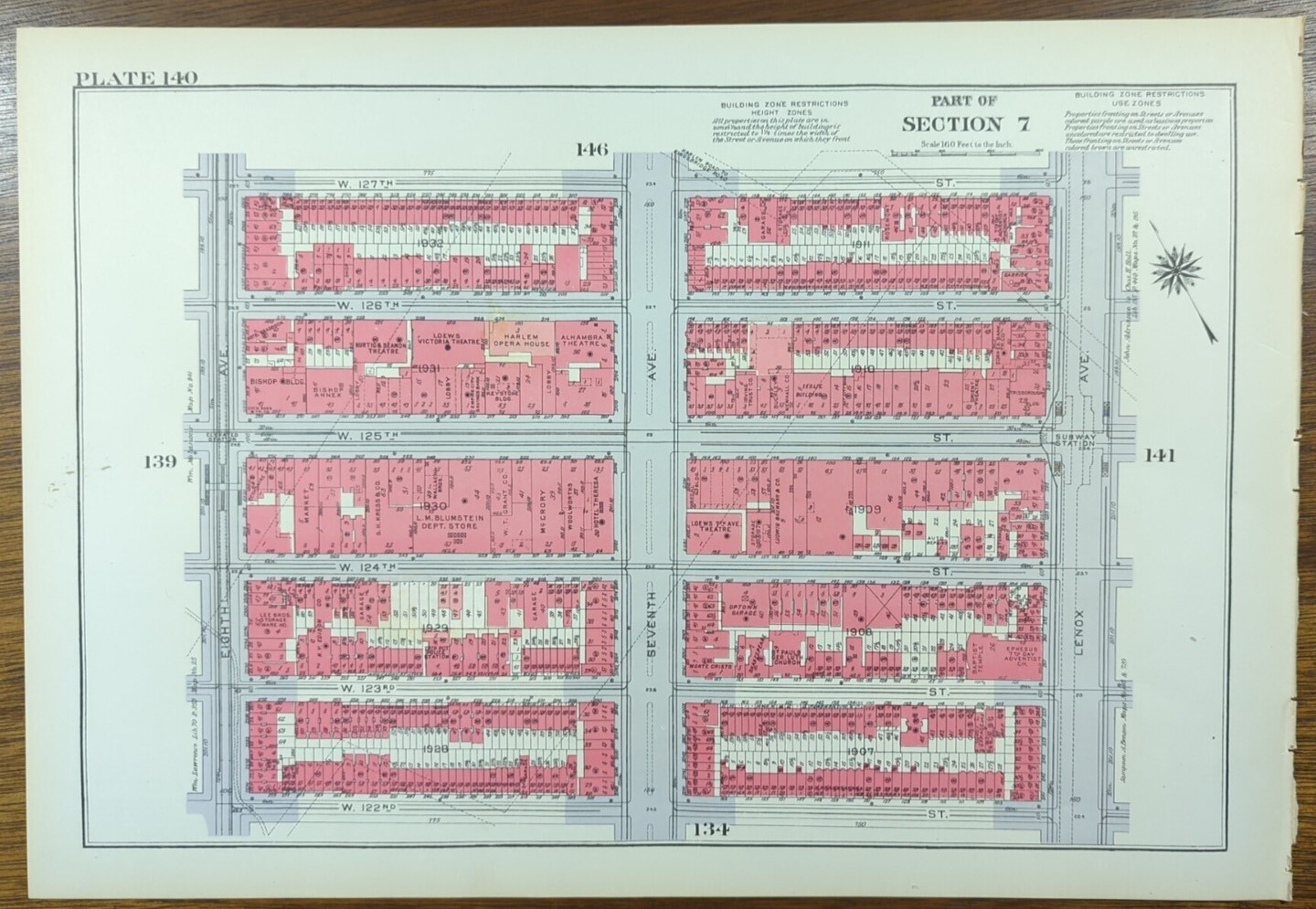 Vintage 1934 APOLLO THEATER HARLEM MANHATTAN Map NEW YORK CITY NY ~ Old Original
