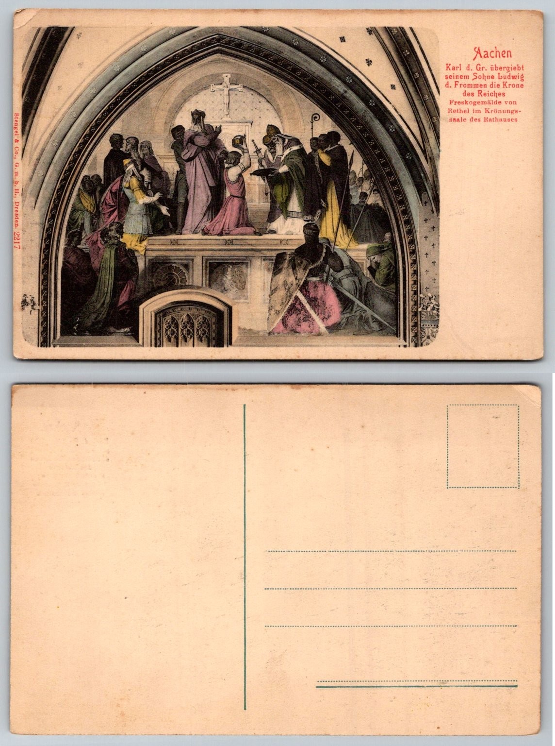 Aachen Charlemagne Crowns Louis the Pious Rethel Fresco Postcard Stengel