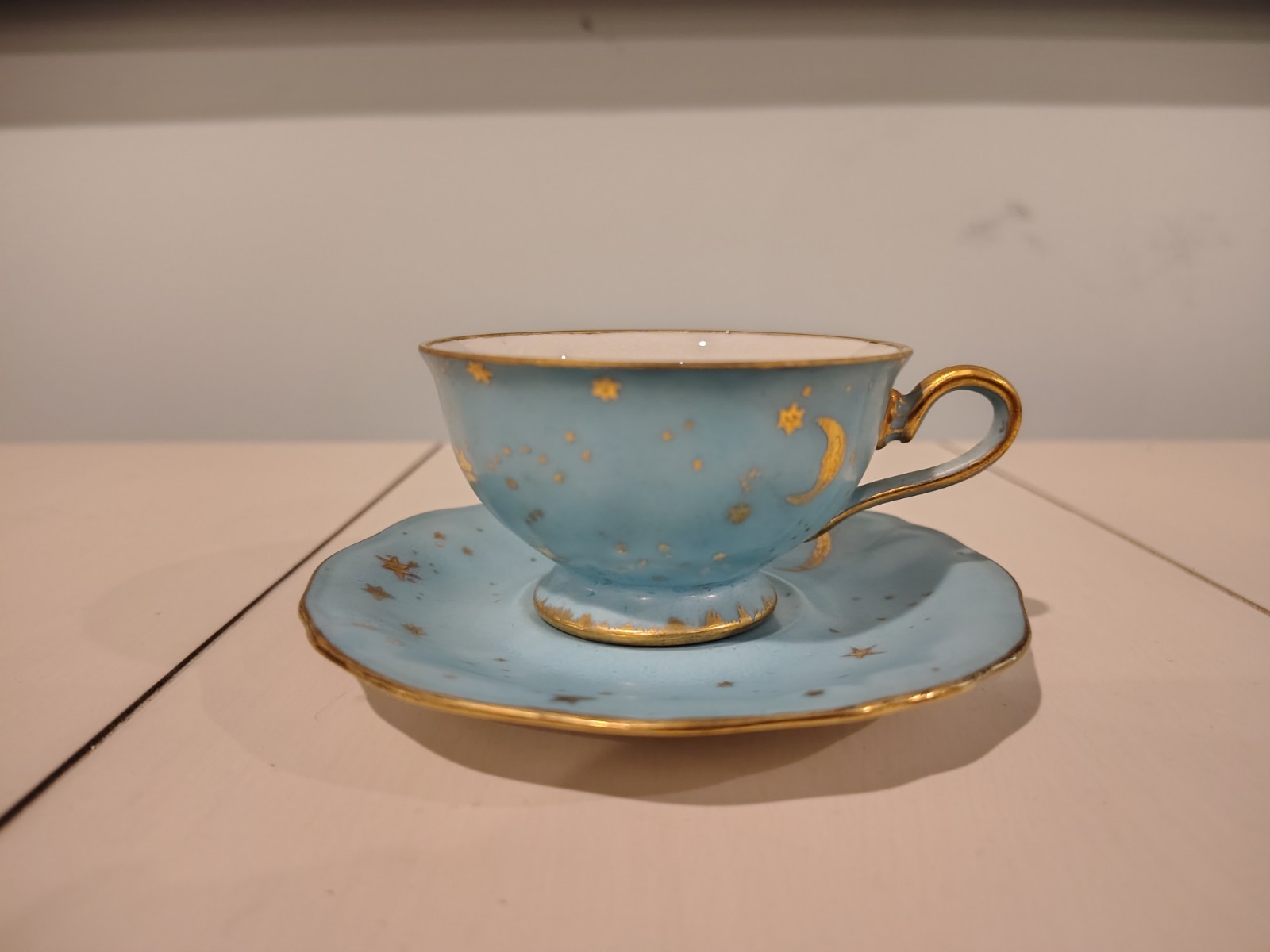 Vintage Royal Bavarian US-Zone Celestial Blue Gold Moon & Stars Teacup & Saucer